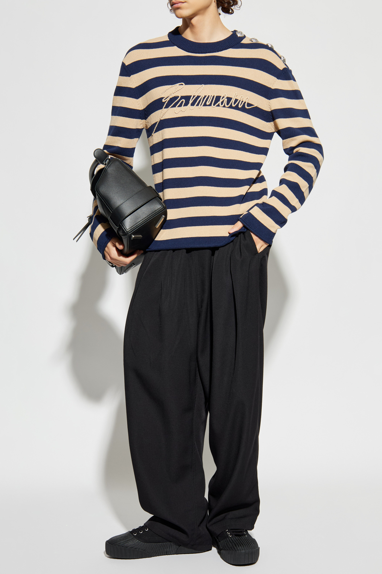 BALMAIN ロコハッチアシンメトリテニムラッフルショトスカト Monogram jacquard B-Court sneakers white white - Men | BALMAIN